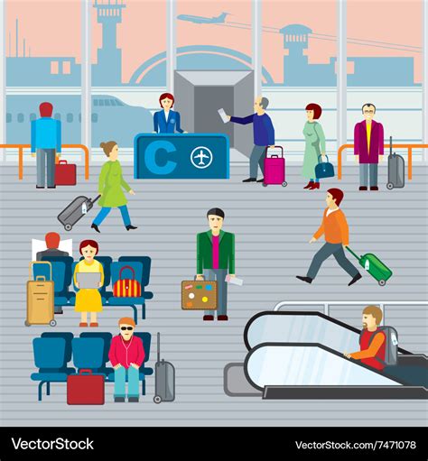 People In Airport Flat Royalty Free Vector Image