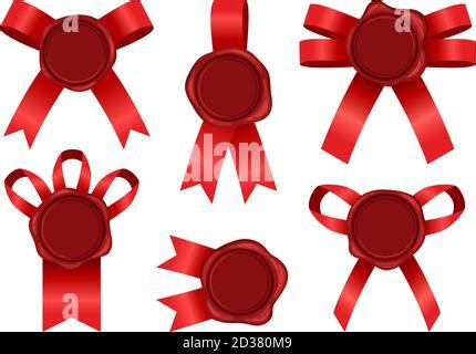 Wax Seal With Ribbon Set Candle Stamp Objects With Gold Ribbons Vector