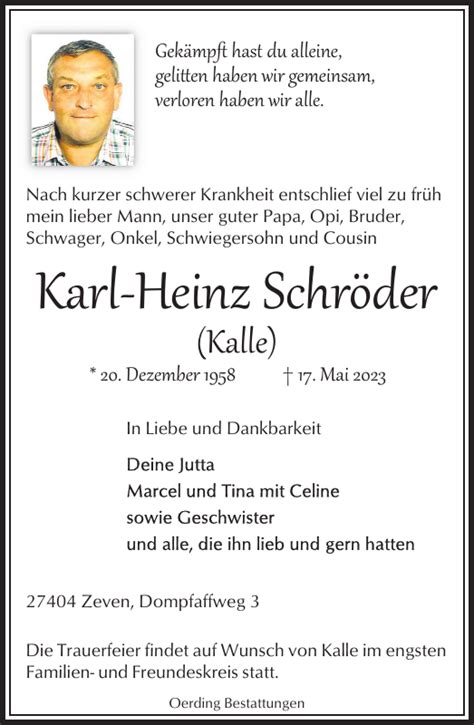 Karl Heinz Schröder Gedenken Zevener Zeitung