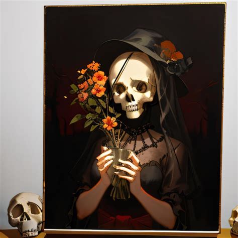 Premium Photo A Painting Of A Woman Holding A Bouquet Of Flowers