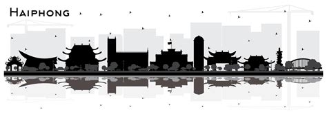 Haiphong Vietnam City Skyline Silhouette With Black Buildings And