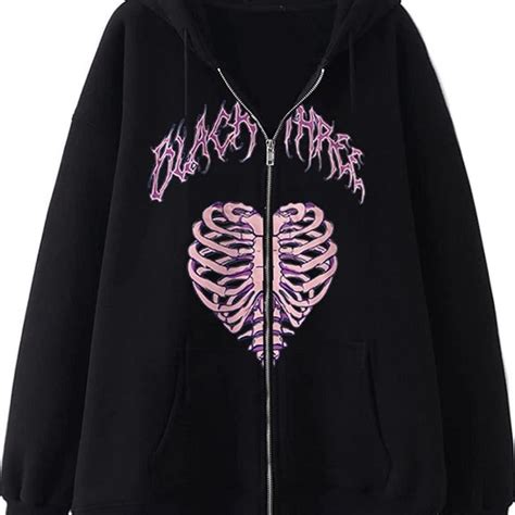 Skeleton Heart Zip Up Hoodie Unisex Y2k Depop