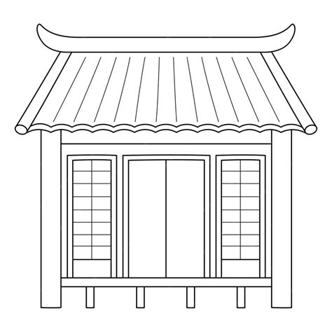 ニンジャ・ハウス 孤立した子供用カラーページ プレミアムベクター