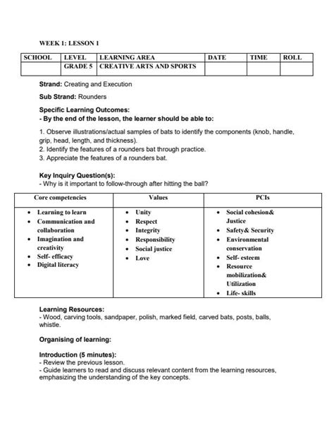 Grade 5 Rationalised Creative Arts And Sports Lesson Plans Term 2 16614