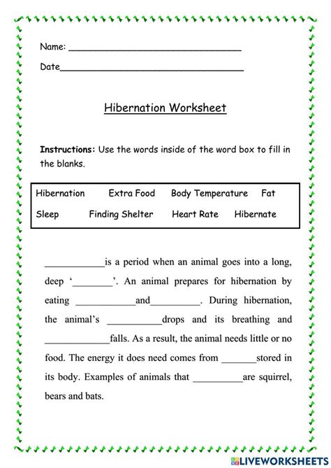 Hibernation Worksheet 1 Worksheet