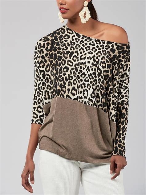 Fashion Casual Off The Shoulder Matching Leopard Printed T Shirts