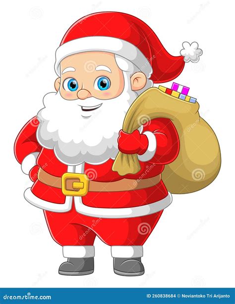 The Old Santa Claus Is Holding Big Sack With Many Surprise And