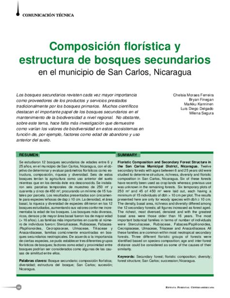 Pdf Composición Florística Y Estructura De Bosques Secundarios En El Municipio De San Carlos