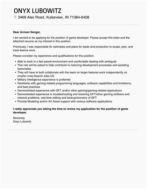 Game Developer Cover Letter Velvet Jobs