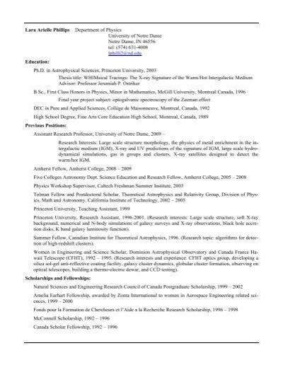 Full Curriculum Vitae Physics Department University Of Notre Dame