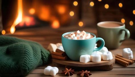 A Cup Of Hot Chocolate With Marshmallows And Cinnamon Sticks On A