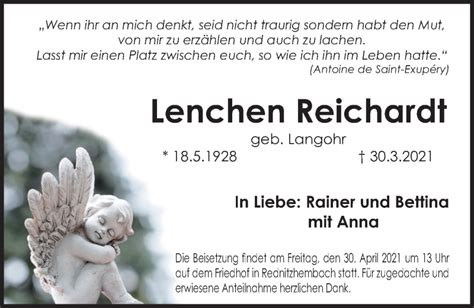 Traueranzeigen Von Lenchen Reichardt Trauer Nn De