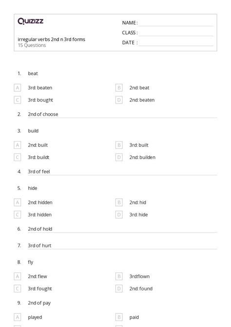 50 Irregular Verbs Worksheets For 2nd Year On Quizizz Free Printable