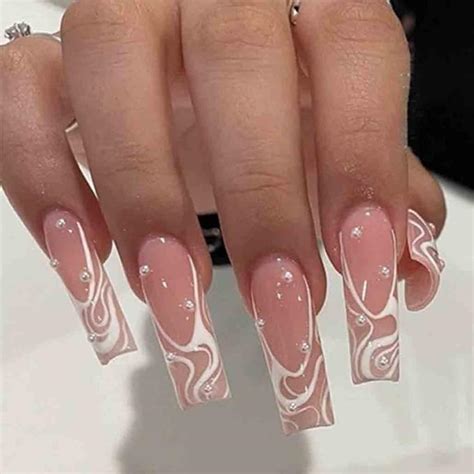 Amazon Foccna Square Press On Nails Long Pearl Pink Fake Nails