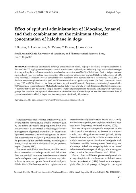 Pdf Effect Of Epidural Administration Of Lidocaine Fentanyl And