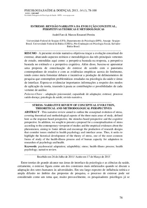 Pdf Estresse RevisÃo Narrativa Da EvoluÇÃo Conceitual Perspetivas