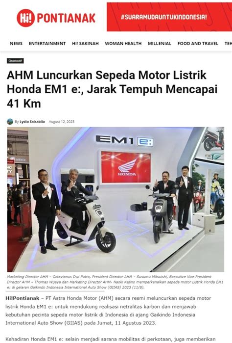 Ahm Luncurkan Sepeda Motor Listrik Honda Em E Jarak Tempuh Mencapai