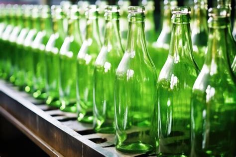 Premium Ai Image Closeup Of Glass Bottles On Conveyor Belt