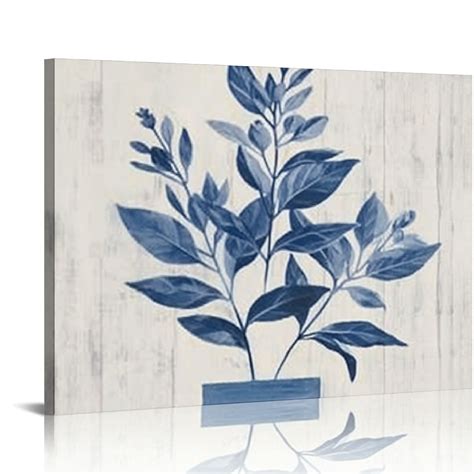 Jeuxus Blue Plant Leaf Wall Art Natural Botanical Canvas Artworks