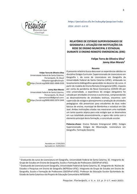 PDF RELATÓRIO DE ESTÁGIO SUPERVISIONADO DE GEOGRAFIA I ATUAÇÃO EM