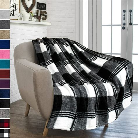 Pavilia Buffalo Check Sherpa Throw Blanket Black White Checkered