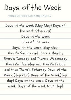 Days of the Week Song by Rachel Young | Teachers Pay Teachers