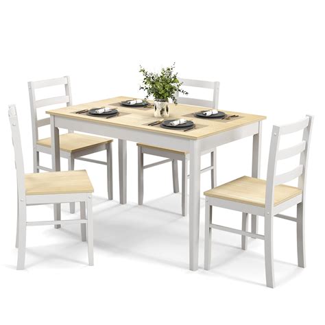 Costway 5 Piece Solid Wood Dinette Set Kitchen Furniture With Round