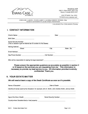 Fillable Online Bprobateb Client Intake Form Evans Case Llp Fax Email