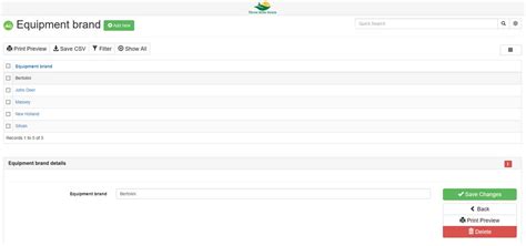 Farmrexx documentation - Equipment Brands