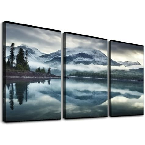 Onetech Framed Nature Wall Art Canvas Modern Lake Landscape Picture