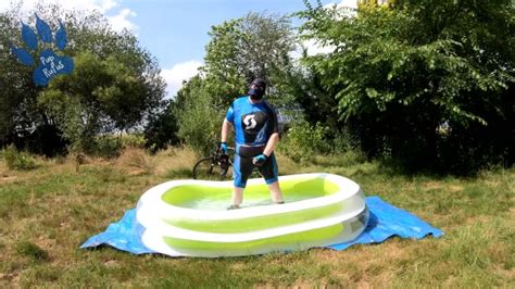 Cyclist Pup In Pool Cooling Down And Pawing Off Free Mobile Porn