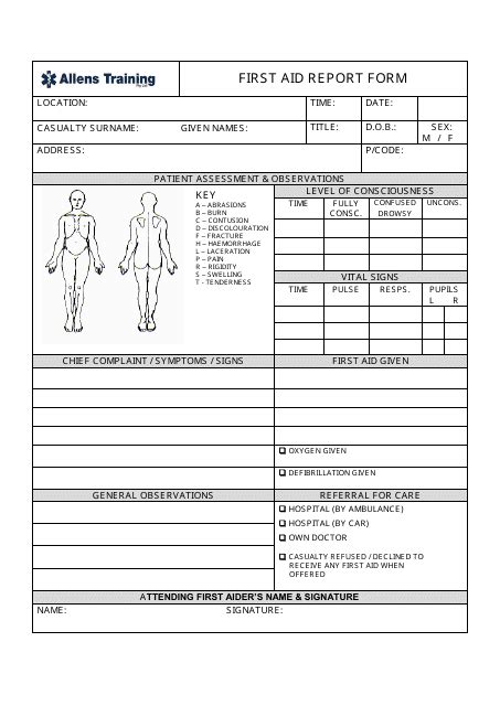 Free Printable First Aid Treatment Form Free Templates Printable