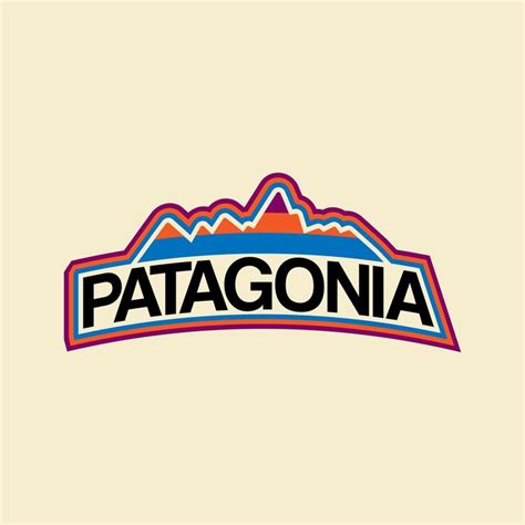 the patagonia logo is shown in red, blue, and orange on a beige background