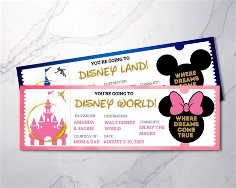 Two Disney World Tickets Sitting On Top Of A White Countertop Next To