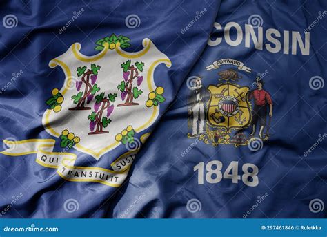 Big Waving Colorful National Flag Of Wisconsin State And Flag Of