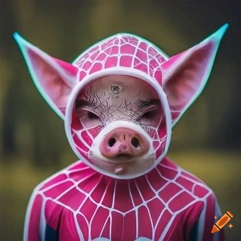 Pig Wearing Spider Gwen Costume On Craiyon