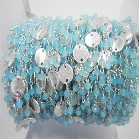 Peru Chalcedony Sterling Silver Beaded Silver Disk Chain At Rs