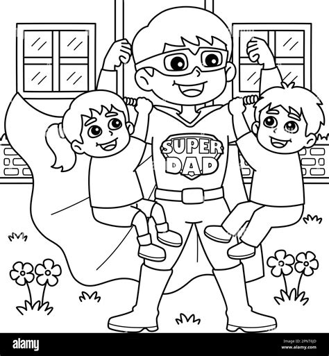 Día Del Padre Super Papá Para Colorear Página Para Niños Imagen Vector