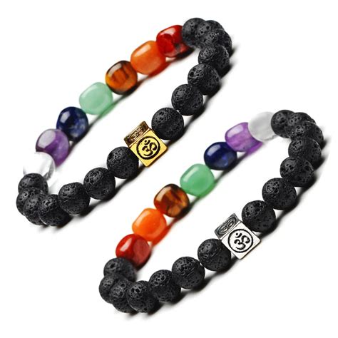 7 Chakra Healing Balance Beads Bracelet Black Lava Stone Beaded