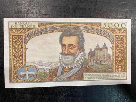 Billet de 5000 Francs surchargé 50 NF Henri IV de 1958 Anciennes