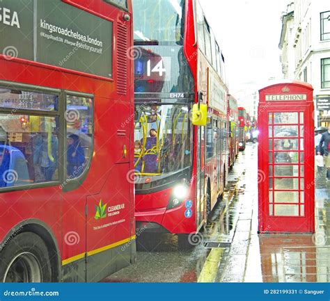 Typical London Telephone Booth At A Bus Stop Editorial Photo Image Of