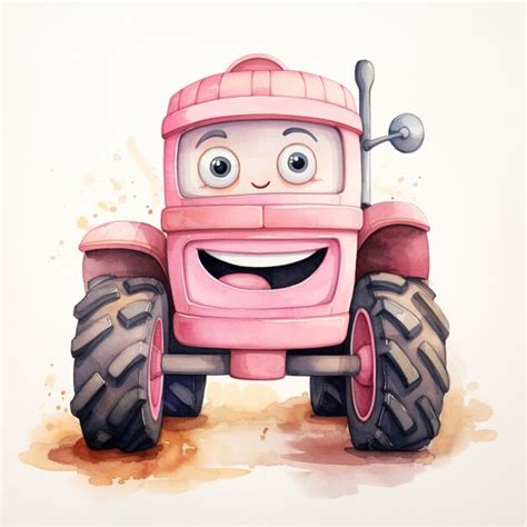 Premium Photo There Is A Pink Tractor With A Big Wheel And A Big