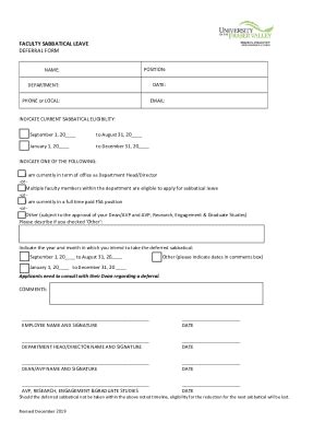 Fillable Online Faculty Sabbatical Leave Deferral Form Fax Email Print