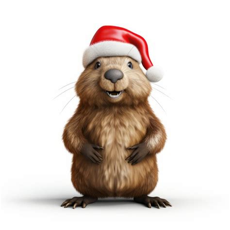 Premium Ai Image Cute Groundhog In Santa Hat Realistic D Rendering