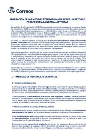 Medidas Para El Retorno A La Normal Actividad En Correos PDF