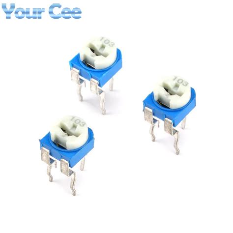 Pcs Potentiometers Rm Horizontal Trimpot Blue White Adjustable