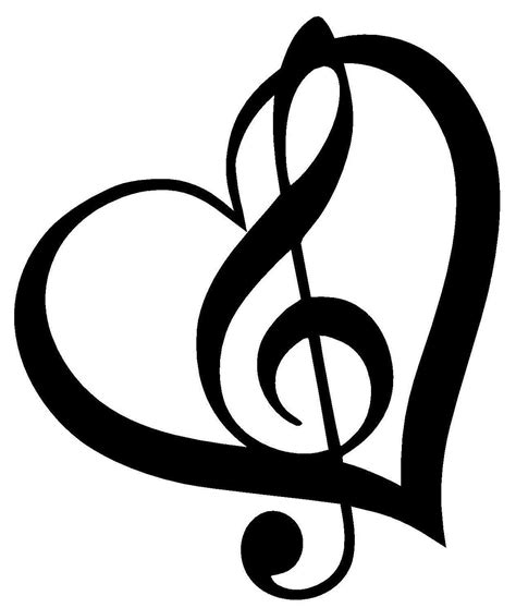 Treble Clef Inside Heart With Outline Vinyl Decal Sticker Cute Music