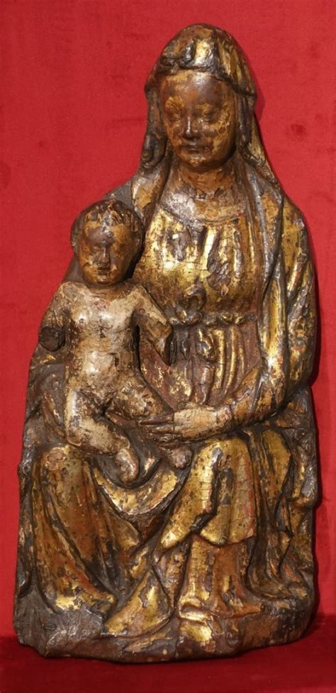 Vierge L Enfant En Majest En Bois Polychrome D Poque Xve Xie Au