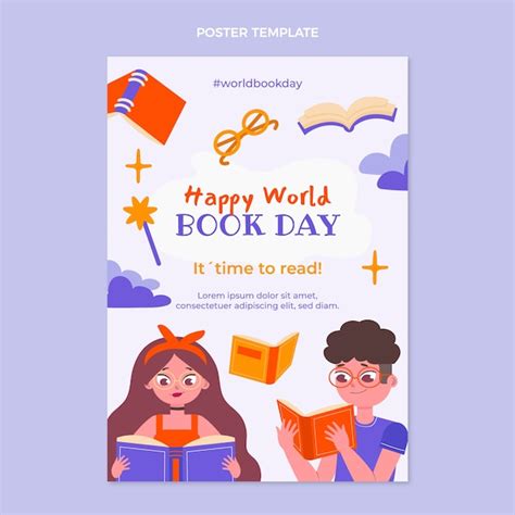 Free Vector Flat World Book Day Vertical Poster Template