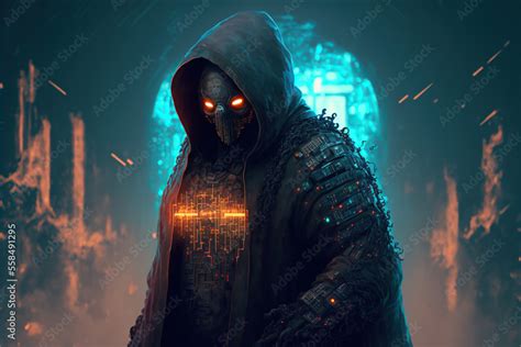 wallpaper portrait character hacker, hooded man, technology, sci Stock Illustration | Adobe Stock